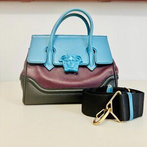 VERSACE MEDUSA HEAD MULTICOLOR COLORBLOCK TOP HANDLE BAG WITH STRAP ITALY